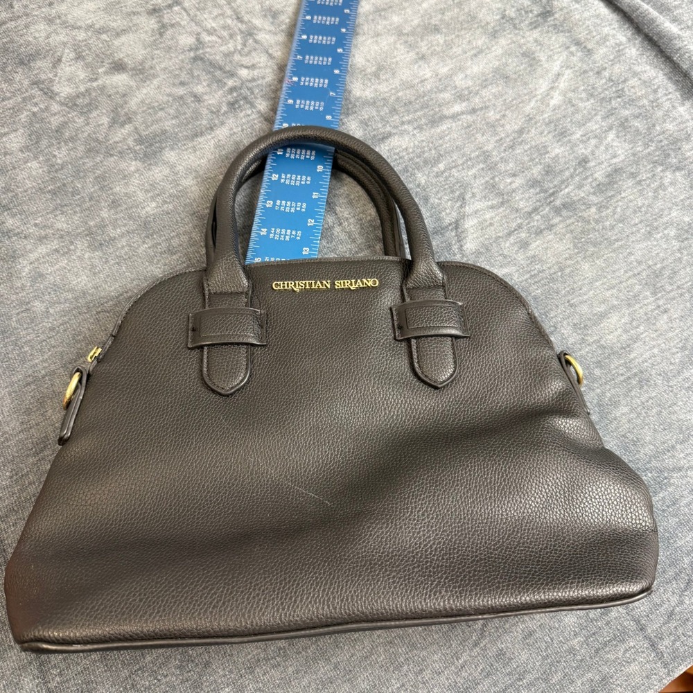 Christian Siriano Black Pebbled Leather Dome Satchel Handbag Gold Accents - Picture 10 of 10